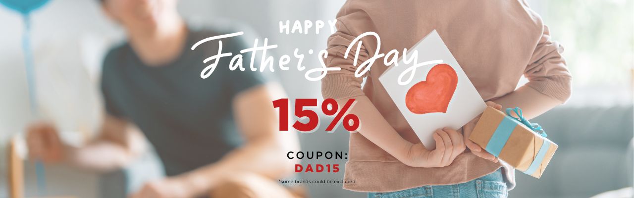 Trova il regalo perfetto per il tuo papà e approfitta della promo DAD15 per ricevere subito il 15% di sconto sulla nuova collezione uomo!